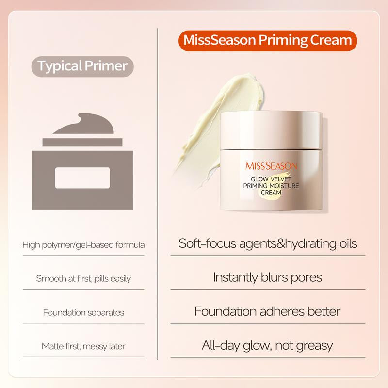 MISS SEASON Glow Velvet – Crema Primer Hidratante Efecto Poros Difuminados